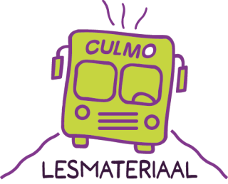 Beeldmerk Lesmateriaal Culturele Mobiliteit Groningen - groene bus als strip